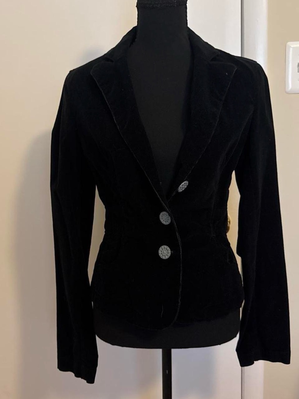 Guess Jeans Black Velvet Rhinestone Button Blazer Jacket M